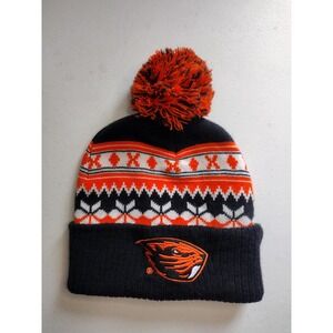 Oregon State Beavers OSU NCAA Knit Beanie Pom Hat Black Orange Fair Isle BECU